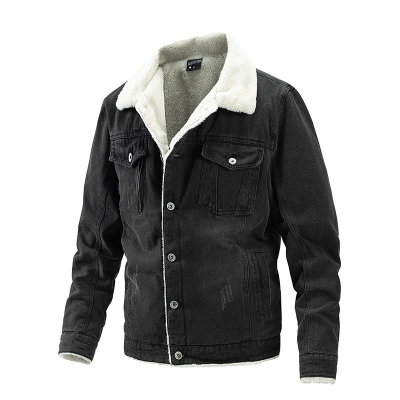 Winddichte Herren Herbst- und Winterjacke, verdickt, trendig, modisch, warm, Samt-Denimjacke L von Joom DACH