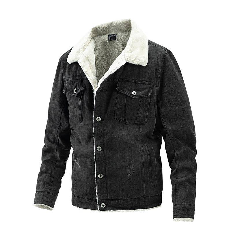 Winddichte Herren Herbst- und Winterjacke, verdickt, trendig, modisch, warm, Samt-Denimjacke L von Joom DACH