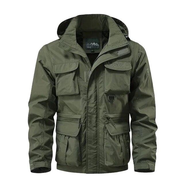 Winddichte Kapuzenjacke Herren Casual wasserdichte Multi-Bag-Cargojacke Weste Geeignet für Outdoor-Aktivitäten XXXXXL armee grüne von Joom DACH