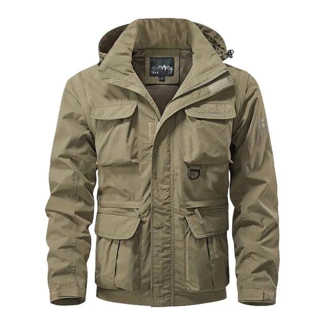 Winddichte Kapuzenjacke Herren Casual wasserdichte Multi-Bag-Cargojacke Weste Geeignet für Outdoor-Aktivitäten XXXXXL khaki von Joom DACH