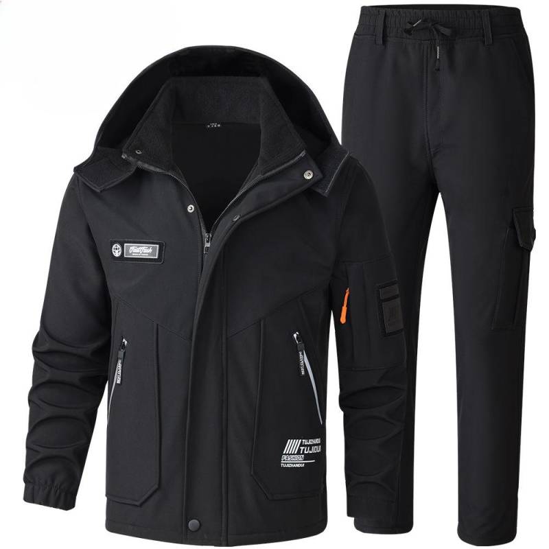 Winddichte Outdoor-Bergsteigerbekleidung für Herren im Winter sowie verdickte 3-in-1-Jacke aus Samt mit kältebeständigen und warmen Werkzeugen XL schwarz von Joom DACH