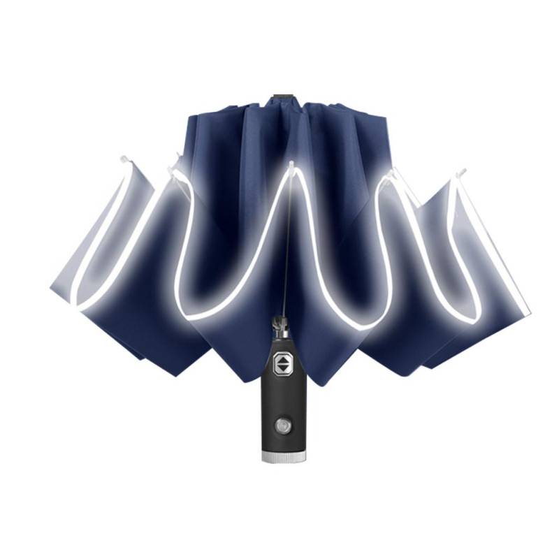 Winddichter Taschenschirm mit LED-Licht Lively Life umgekehrter Regenschirm mit Teflonbeschichtung und reflektierendem Streifen 10 verstärkte Rippen with light dunkelblaue von Joom DACH