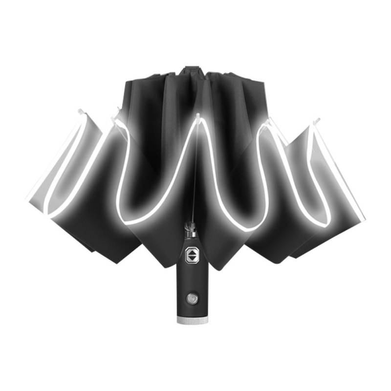 Winddichter Taschenschirm mit LED-Licht Lively Life umgekehrter Regenschirm mit Teflonbeschichtung und reflektierendem Streifen 10 verstärkte Rippen with light schwarz von Joom DACH