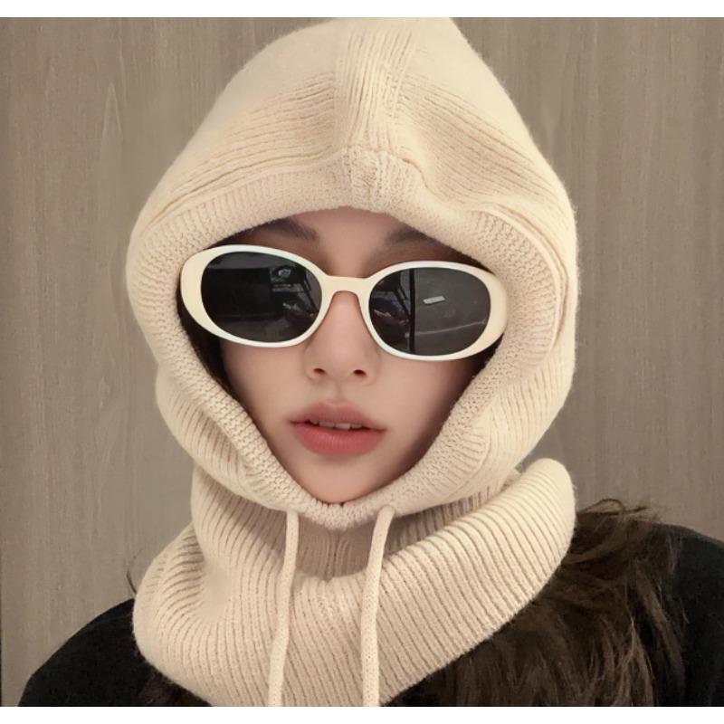 Winddichter Winterschal aus Wolle für Damen, süße und warme Mütze mit Ohrenschutz beige von Joom DACH