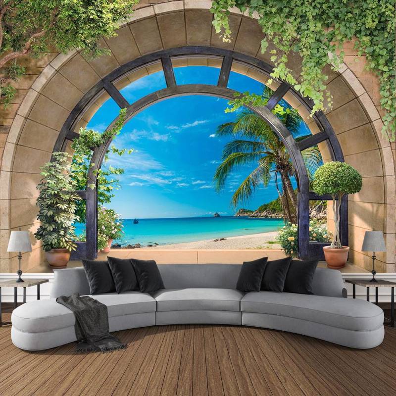 Windows Mountain Tree Tuch Großer Wandteppich Wandbehang Boho Hexerei Hippie Tapisserie Home Room Decor Ästhetische Dekoration 200x170cm von Joom DACH