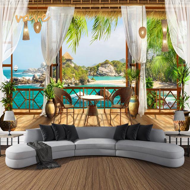 Windows Mountain Tree Tuch Großer Wandteppich Wandbehang Boho Hexerei Hippie Wandteppich Home Room Decor Ästhetische Dekoration 95cmX73cm von Joom DACH