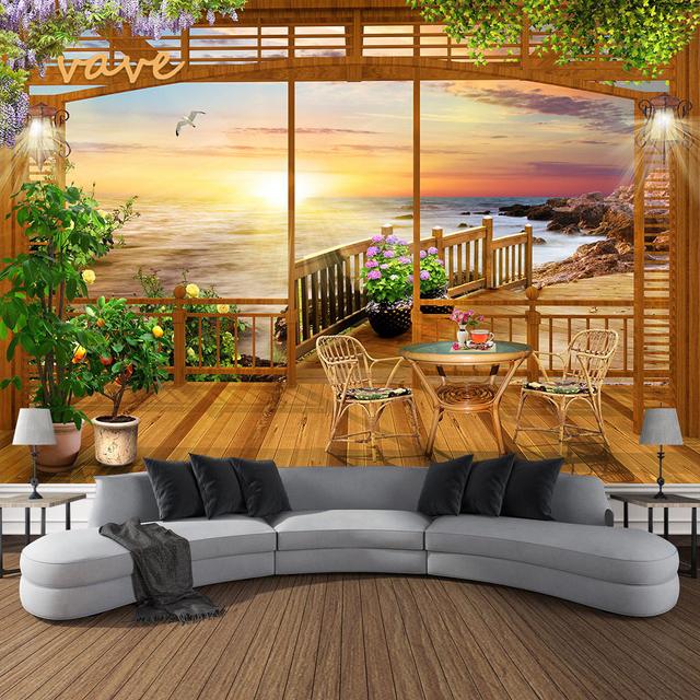 Windows Mountain Tree Tuch Großer Wandteppich Wandbehang Boho Hexerei Hippie Wandteppich Home Room Decor Ästhetische Dekoration 95cmX73cm von Joom DACH