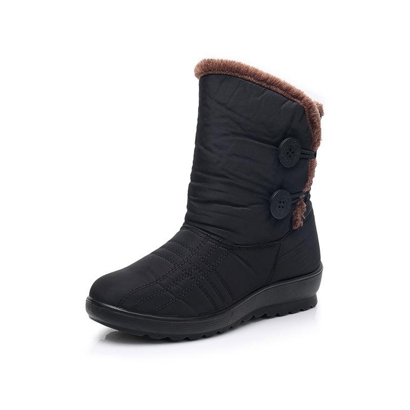 Winter-/Herbst-Mutter-Baumwollstiefel mit Plüschisolierung und flachem Boden, rutschfeste, wasserdichte Stoff-Kurzstiefel, Schneestiefel mit Kuhsehnensohle 35 schwarz von Joom DACH