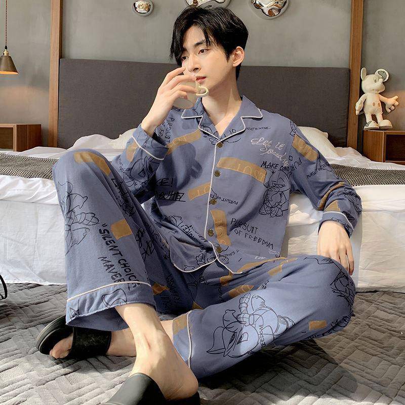 Winter 2-teiliges Set aus Herren-Pyjamas mit Elefanten-Print, langärmelige Heimkleidung für Studenten, karierter Herren-Pyjama, Heimkleidung L von Joom DACH