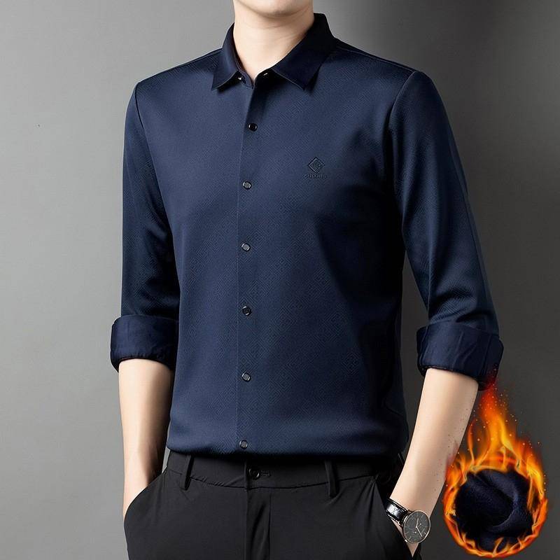 Winter Anti-Falten Hemd Plus Fleece Verdickt Herren Business Casual Langarm T-Shirt Warmer Oberteil 4XL 185—200 von Joom DACH