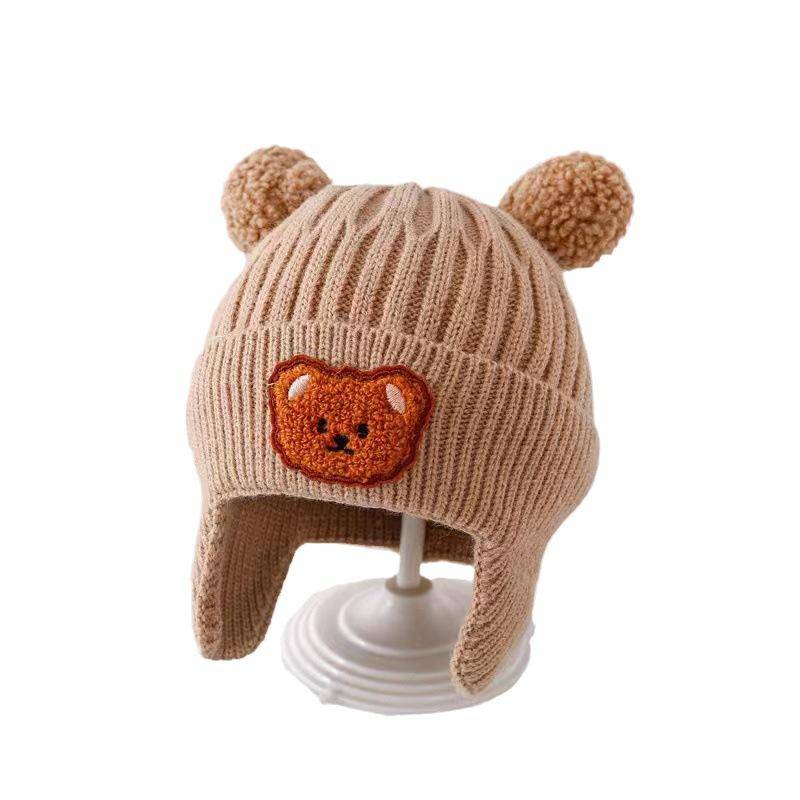 Winter Baby Beanie Mütze mit Ohrenklappen Fellknäuel Winter Wollgestrickte Mützen für Kinder Outdoor Warm Mädchen Jungen Ohrenschutz Kappe von Joom DACH