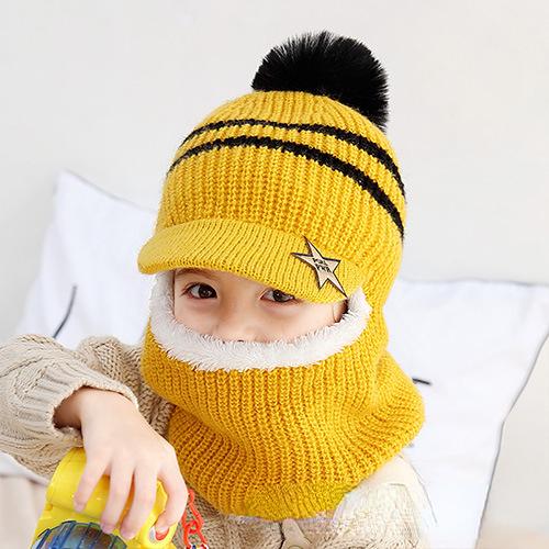 Winter Baby Kinder Niedlich Gestrickte Plüsch Schal Mütze Zweiteilige Doppel Fleece Wärme Jungen Mädchen Weiche Outdoor Winddichte Mütze Kindermütze 5-12 years old von Joom DACH