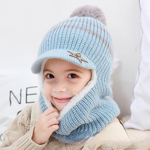 Winter Baby Kinder Niedlich Gestrickte Plüsch Schal Mütze Zweiteilige Doppel Fleece Wärme Jungen Mädchen Weiche Outdoor Winddichte Mütze Kindermütze 5-12 years old von Joom DACH