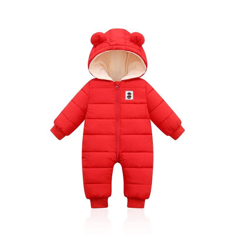 Winter Baby Strampler – Dicker Kapuzenoverall für Säuglinge, Fleecegefütterter Schneeanzug für Jungen und Mädchen, 1–18M 66 rot von Joom DACH