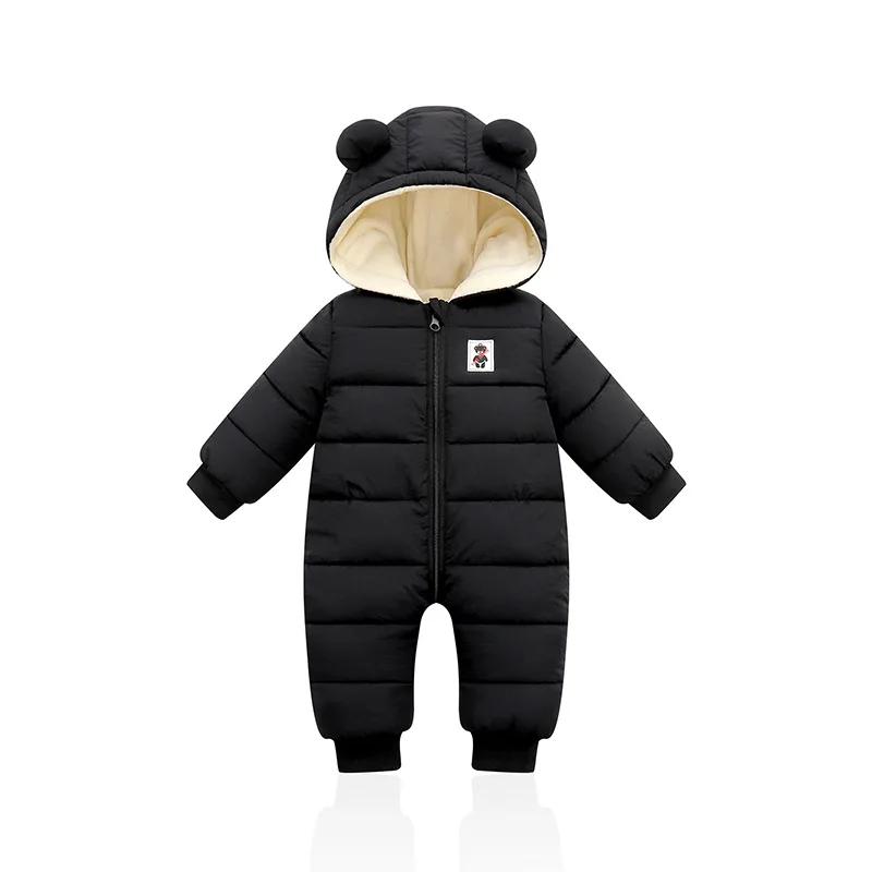 Winter Baby Strampler – Dicker Kapuzenoverall für Säuglinge, Fleecegefütterter Schneeanzug für Jungen und Mädchen, 1–18M 73 schwarz von Joom DACH