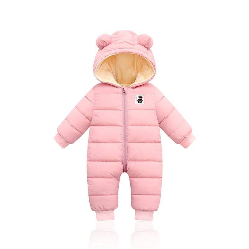 Winter Baby Strampler – Dicker Kapuzenoverall für Säuglinge, Fleecegefütterter Schneeanzug für Jungen und Mädchen, 1–18M 80 rosa von Joom DACH