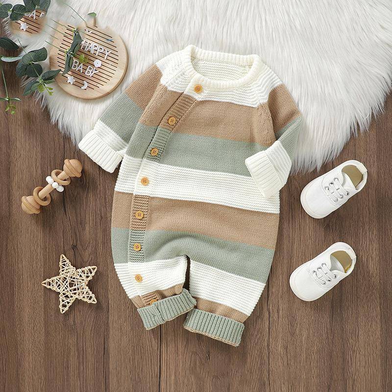 Winter Baby Strampler Kleidung Warm Strick Gestreiften Strampler Jungen Mädchen Overalls Herbst Ein Stück Herbst Infant Unisex Playsuits 3-6M weiß von Joom DACH
