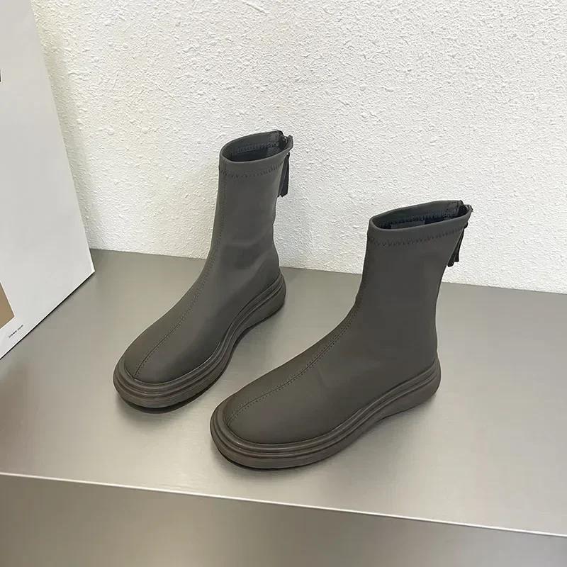 Winter Baumwolle Damen High Boots Mode Weiches Leder Reißverschlüsse hinten Lang Botas Damen Komfort Kurzer Plüsch Kniehohe Stiefeletten 39 von Joom DACH