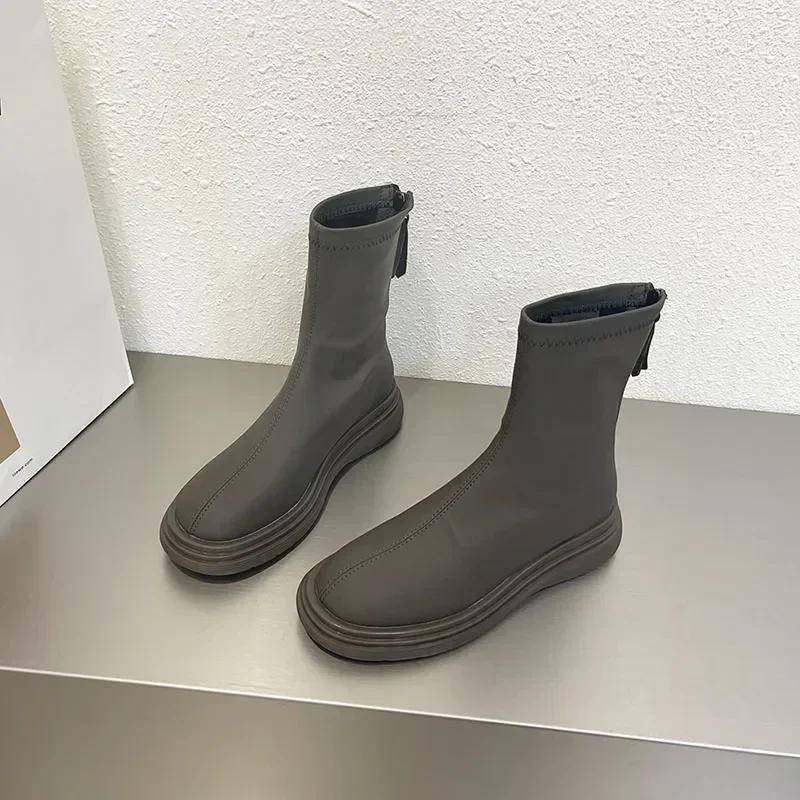 Winter Baumwolle Damen High Boots Mode Weiches Leder Reißverschlüsse hinten Lang Botas Damen Komfort Kurzer Plüsch Kniehohe Stiefeletten 39 von Joom DACH