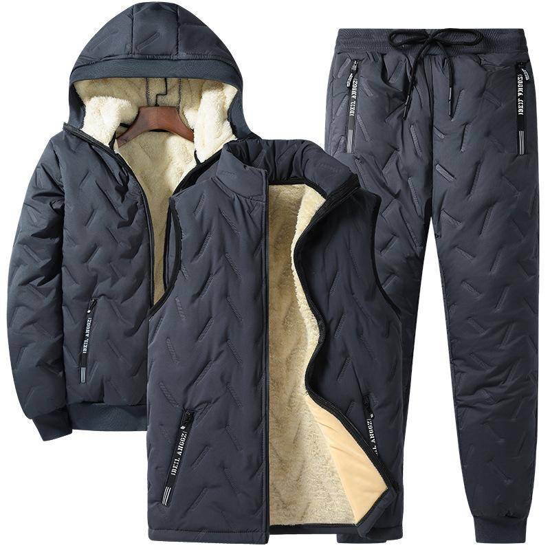 Winter Baumwollmantel Locker Dreiteiliger Anzug Plus Samt Dick Warm Kapuze Herren Baumwollhose Freizeitanzug Plus Kaschmir 7XL grau von Joom DACH