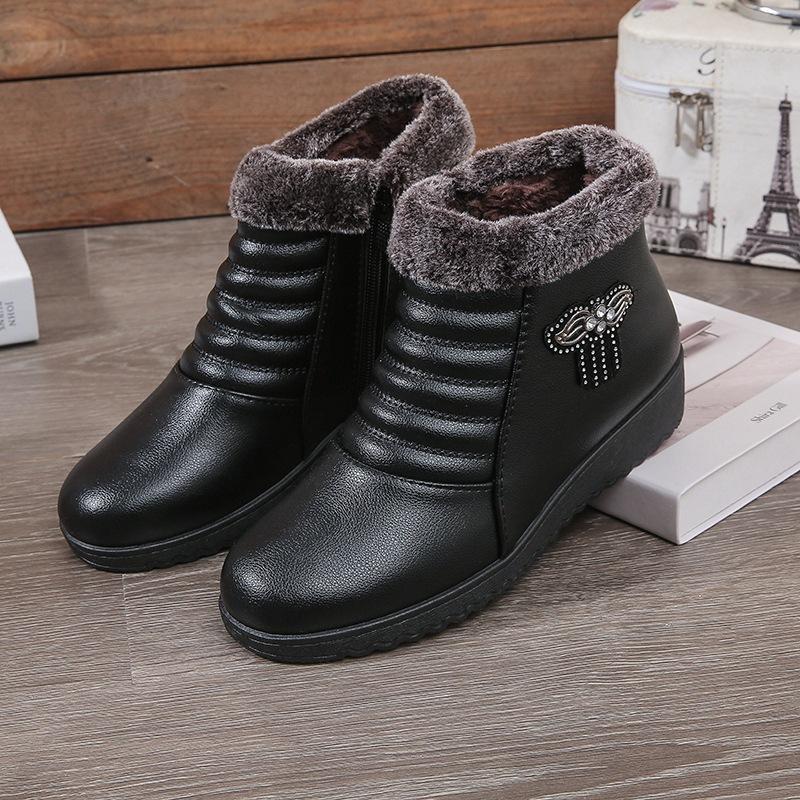 Winter Baumwollschuhe für Damen, Mama-Schuhe, Fleece-warme Baumwoll-Stiefeletten, Rutschfeste Lederschuhe und Schneestiefel 41 coole schwarze von Joom DACH
