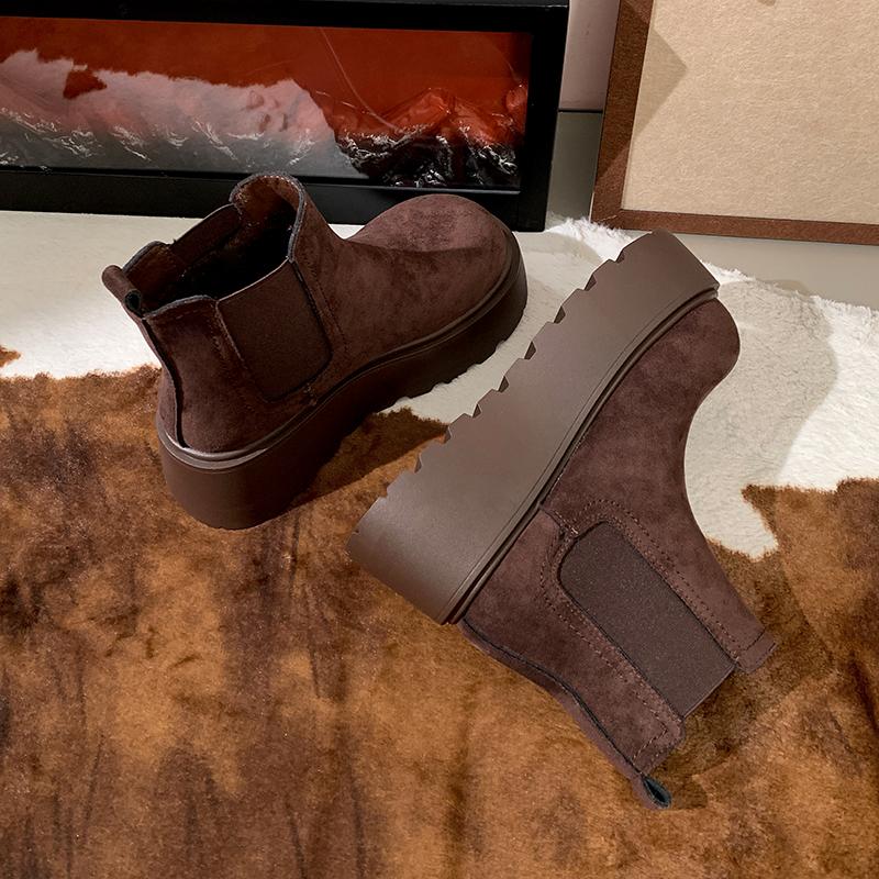 Winter Chunky Frauen Warm Plüsch Schnee Stiefel Mode Plattform Wohnungen Slip Auf Schuhe Concise Baumwolle Kurze Botas De Mujer 35 kaffeebraun von Joom DACH