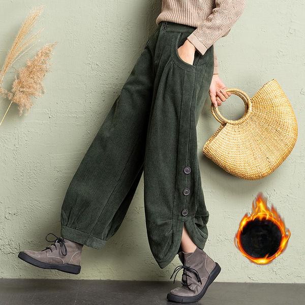 Winter Cord Split Samt Haremshose Vintage Baggy Warme Damen Pantalones Lässige Hohe Taille Plüsch Dicke Knöchellange Hose XXL grün von Joom DACH