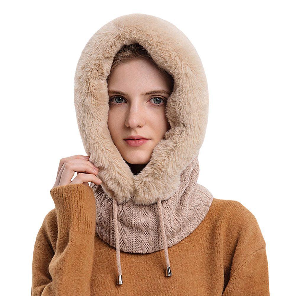 Winter Damen 3in1 Gestrickte Skimütze mit Schal Halswärmer Fleece gefütterte Kapuze Gesichtsmaske Erwachsene Sturmhaube für Outdoor-Sportarten One Size von Joom DACH