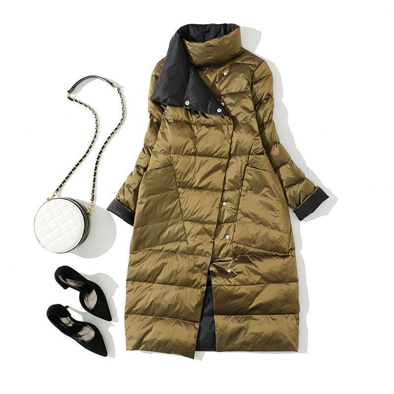 Winter Damen 90% Weiße Entendaunenjacke Lang Dick Doppelseitiger Mantel Damen Warm Zweireihiger Parka Oberbekleidung XXXXXL hellbraun von Joom DACH