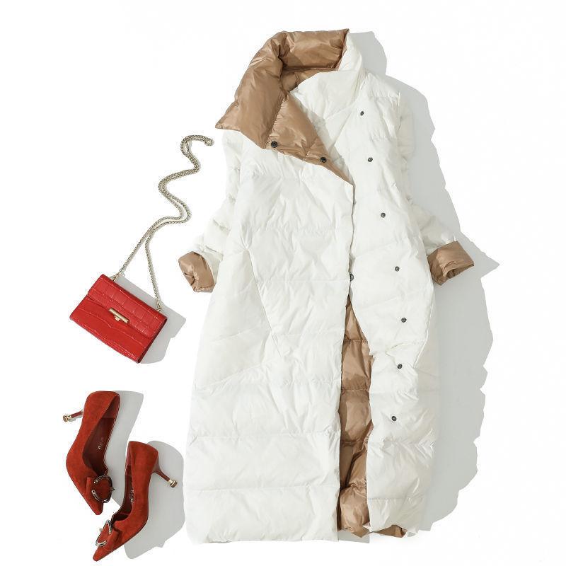 Winter Damen 90% Weiße Entendaunenjacke Lang Dick Doppelseitiger Mantel Damen Warm Zweireihiger Parka Oberbekleidung XXXXXL von Joom DACH
