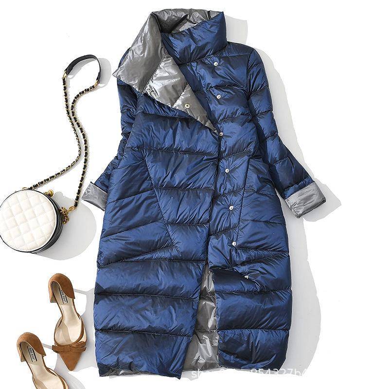 Winter Damen 90% Weiße Entendaunenjacke Lang Dick Doppelseitiger Mantel Damen Warm Zweireihiger Parka Oberbekleidung XXXXXL blau von Joom DACH