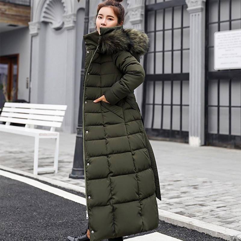 Winter Damen Daunenmantel Baumwolle gepolsterter Parka Verdickte lange Jacke S armee grüne von Joom DACH