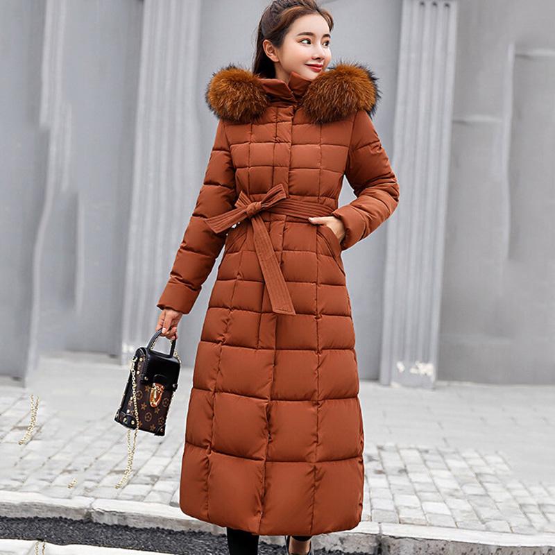 Winter Damen Daunenmantel Kleidung Baumwolle gefütterte Verdickung Daunen Wintermantel Lange Jacke XL braun von Joom DACH