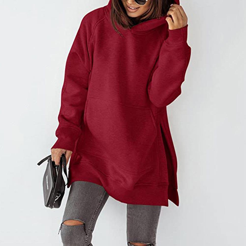 Winter Damen Hoodie Sweatshirt Langarm Rundhals Gepolstertes Sweatshirt Einfarbig Tasche Lose Kapuze Langarm Sweatshirt XXL bordeaux von Joom DACH