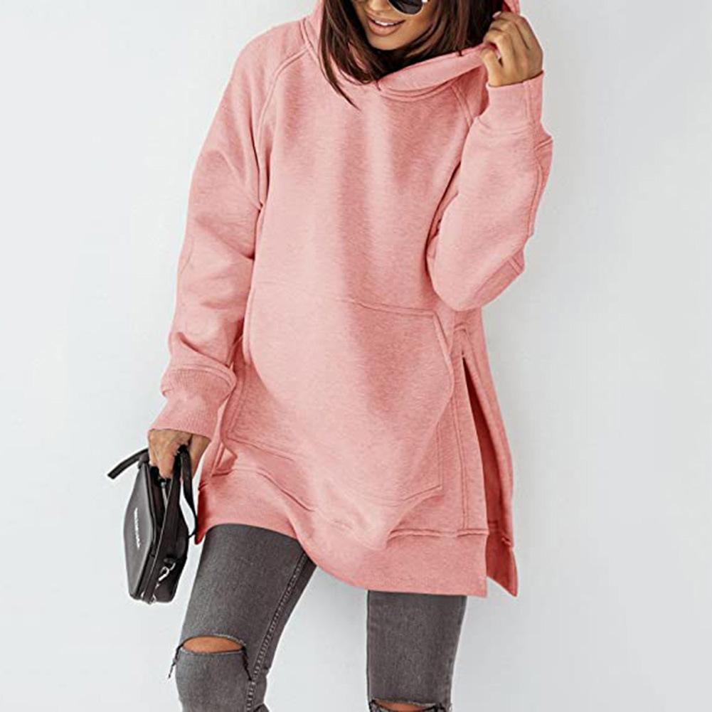 Winter Damen Hoodie Sweatshirt Langarm Rundhals Gepolstertes Sweatshirt Einfarbig Tasche Lose Kapuze Langarm Sweatshirt XXXL rosa von Joom DACH