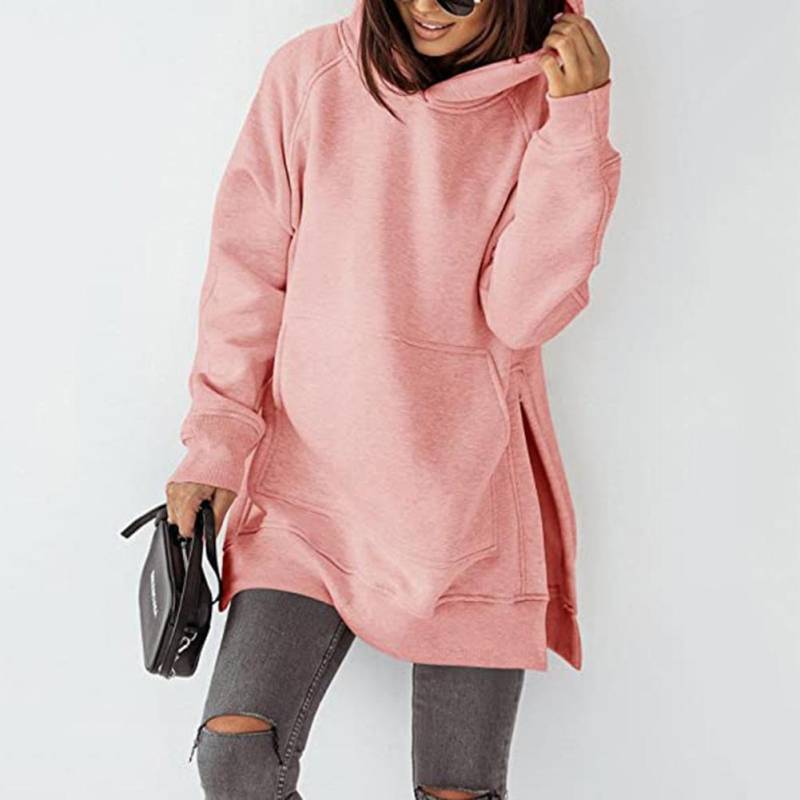 Winter Damen Hoodie Sweatshirt Langarm Rundhals Gepolstertes Sweatshirt Einfarbig Tasche Lose Kapuze Langarm Sweatshirt XXXL rosa von Joom DACH