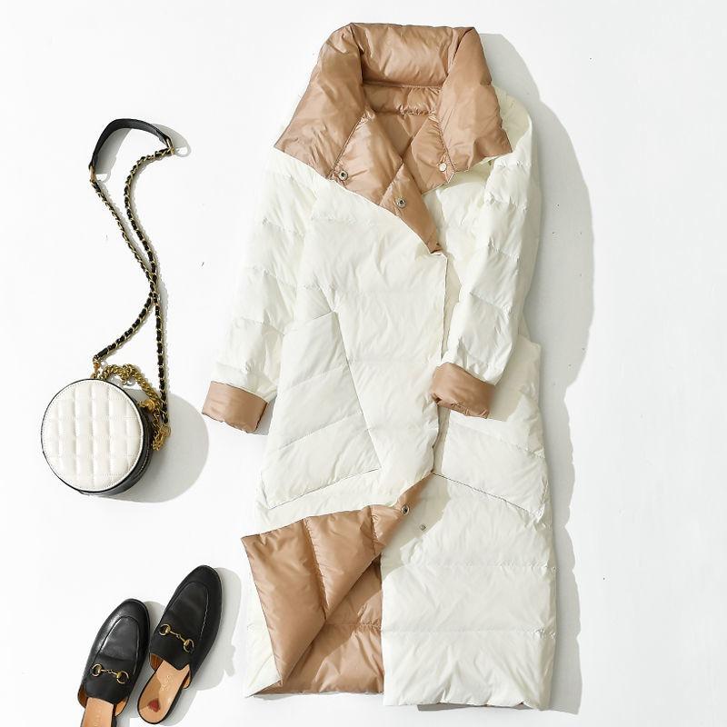 Winter Damen Lange Dicke Entendaunenjacke Warme Lose Stehkragen Doppelseitiger Mantel Zweireiher Parka Outwear L von Joom DACH