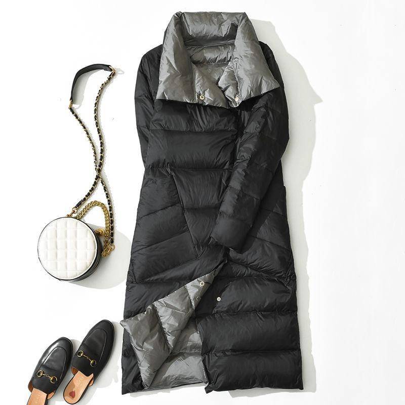 Winter Damen Lange Dicke Entendaunenjacke Warme Lose Stehkragen Doppelseitiger Mantel Zweireiher Parka Outwear XL schwarz von Joom DACH
