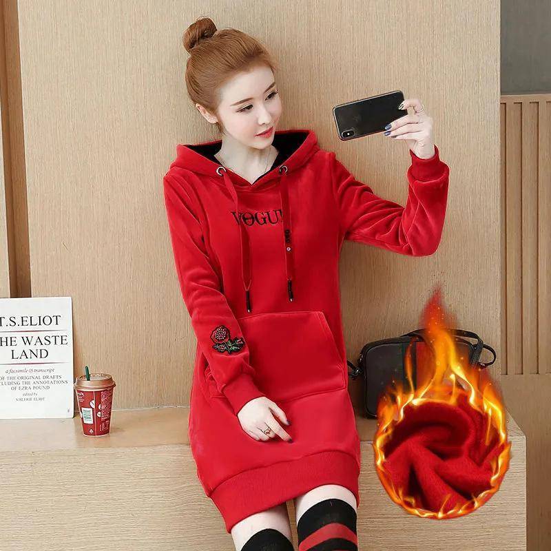 Winter Damen Lockeres Sweatshirt Langarm Kapuzenkleidung Wild Übergröße Lässig Mantel Warm halten XXL rot von Joom DACH