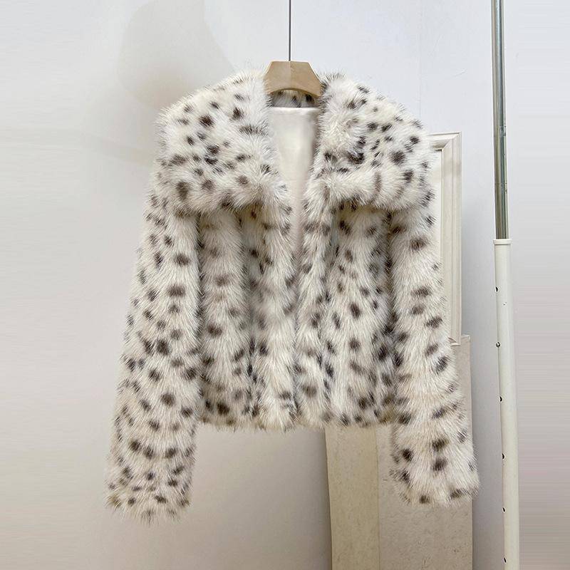 Winter Damen Mantel Leopard Dot Square Neck Petite Kurze Hohe Taille Pelzmantel Pelz Kragen Top S von Joom DACH