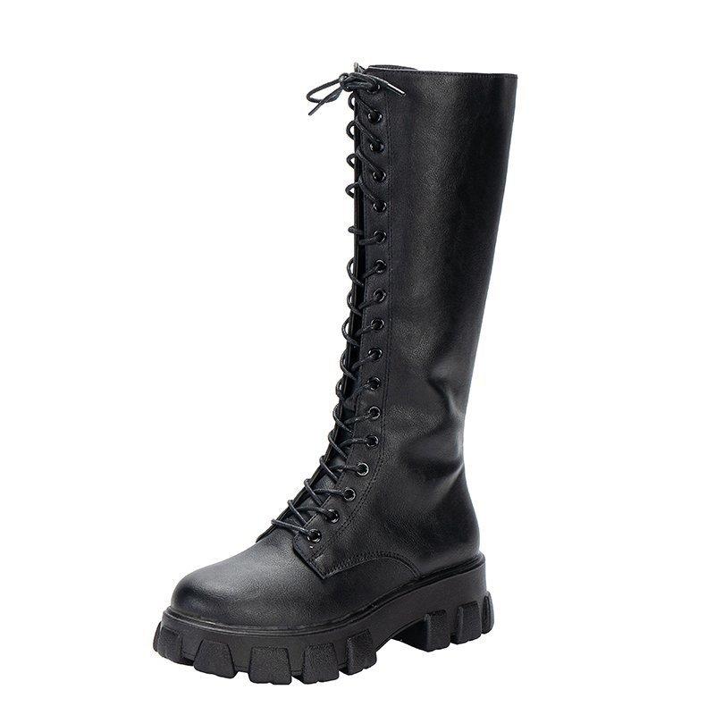 Winter Damen Reißverschluss neue lange Stiefel Mode Schnürschuhe rutschfeste Schuhe Lässig Dick besohlte Trendstiefel bequemer Damenschuh Botas 36 von Joom DACH