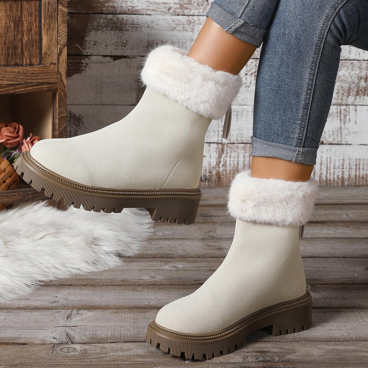 Winter Damen Schneestiefel Pelziges Wildleder Plateau Schuhe Rutschfest Warme Plüsch Stiefeletten Weiblich Outdoor Flauschige Lässige Reißverschluss Schuhe 42 35 von Joom DACH