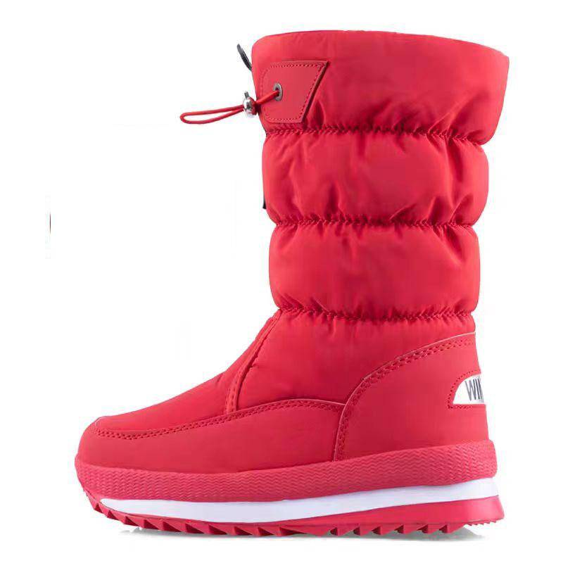 Winter Damen Schneestiefel Plateau Winterstiefel Dicker Plüsch Wasserdicht Rutschfest High Barrel Damenschuhe 37 rot von Joom DACH