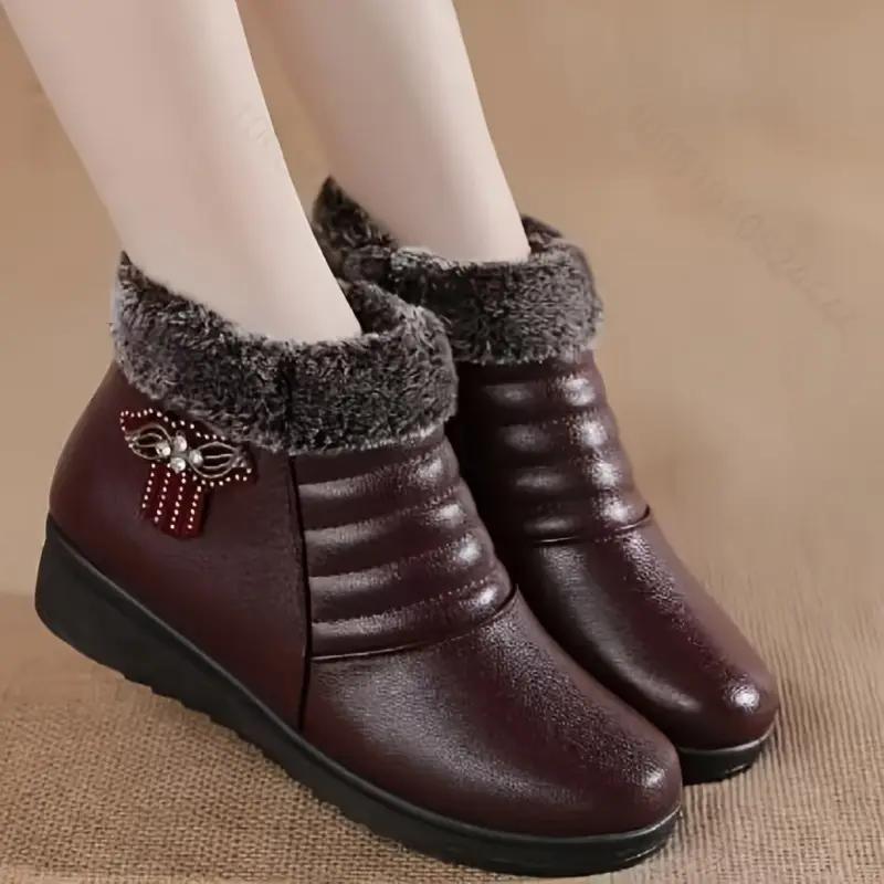 Winter Damen Schuhe, Baumwollschuhe, Übergröße Warme und Bequeme Fleece Schneestiefel, Rutschfeste Flache Weichsohlige Lederschuhe 41 rot von Joom DACH