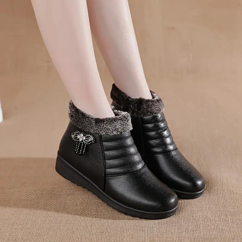 Winter Damen Schuhe, Baumwollschuhe, Übergröße Warme und Bequeme Fleece Schneestiefel, Rutschfeste Flache Weichsohlige Lederschuhe 41 schwarz von Joom DACH