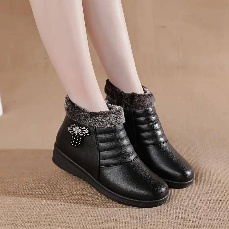 Winter Damen Schuhe, Baumwollschuhe, Übergröße Warme und Bequeme Fleece Schneestiefel, Rutschfeste Flache Weichsohlige Lederschuhe 41 schwarz von Joom DACH