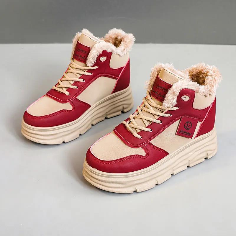 Winter Damen Stiefeletten Warmer Plüsch Rutschfest Outdoor Schneestiefel High Top Plateau Schlicht Warm Studenten Damen Schuhe 42 rot von Joom DACH