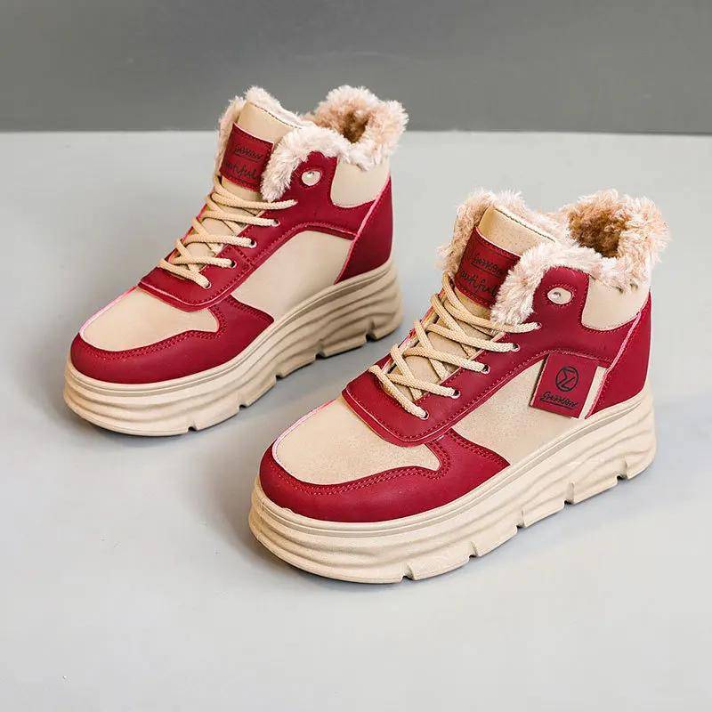 Winter Damen Stiefeletten Warmer Plüsch Rutschfest Outdoor Schneestiefel High Top Plateau Schlicht Warm Studenten Damen Schuhe 42 rot von Joom DACH