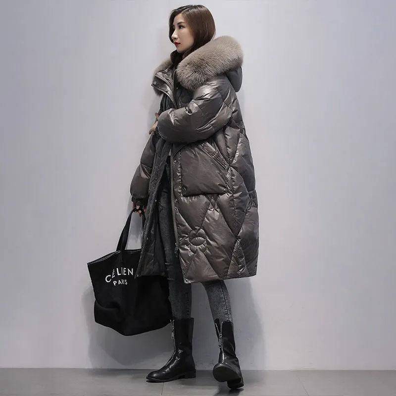 Winter Damen Übergröße Daunenjacke Mittel bis Lang Warme Jacken Mantel Langer Kapuzenparka Übermantel Damen Kalte Jacken XXL silber grau von Joom DACH