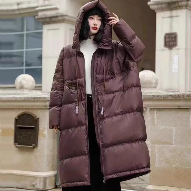 Winter Damen Übergröße Langer Puffermantel Dicke Warme Weiße Entendaunenjacke Mit Kapuze Lose Parkas Outwear One Size dunkelrote von Joom DACH